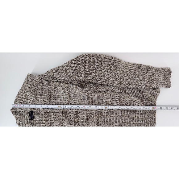 Women's Chunky Knit Cardigan Open Front Sweater Brown Cream Marled - Picture 5 of 13